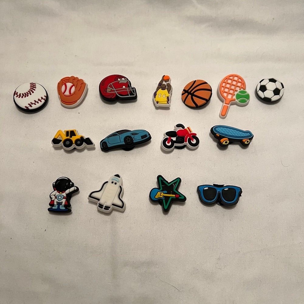 15 Croc Charms- sports, cars, space (x-91)